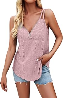 Tank Tops for Women 2024 Summer Eyelet Embroidery Zip up...