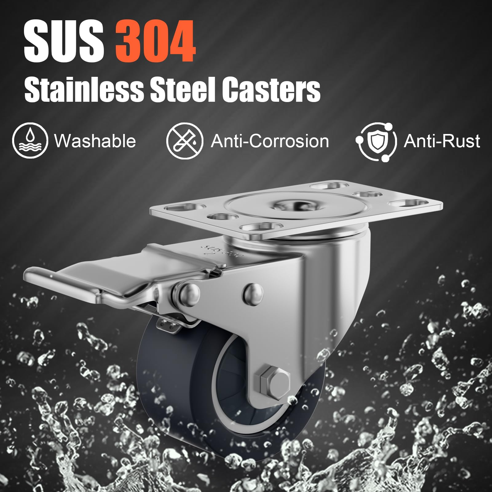 Stainless Steel Plate Casters - Heavy Duty & Lock -2