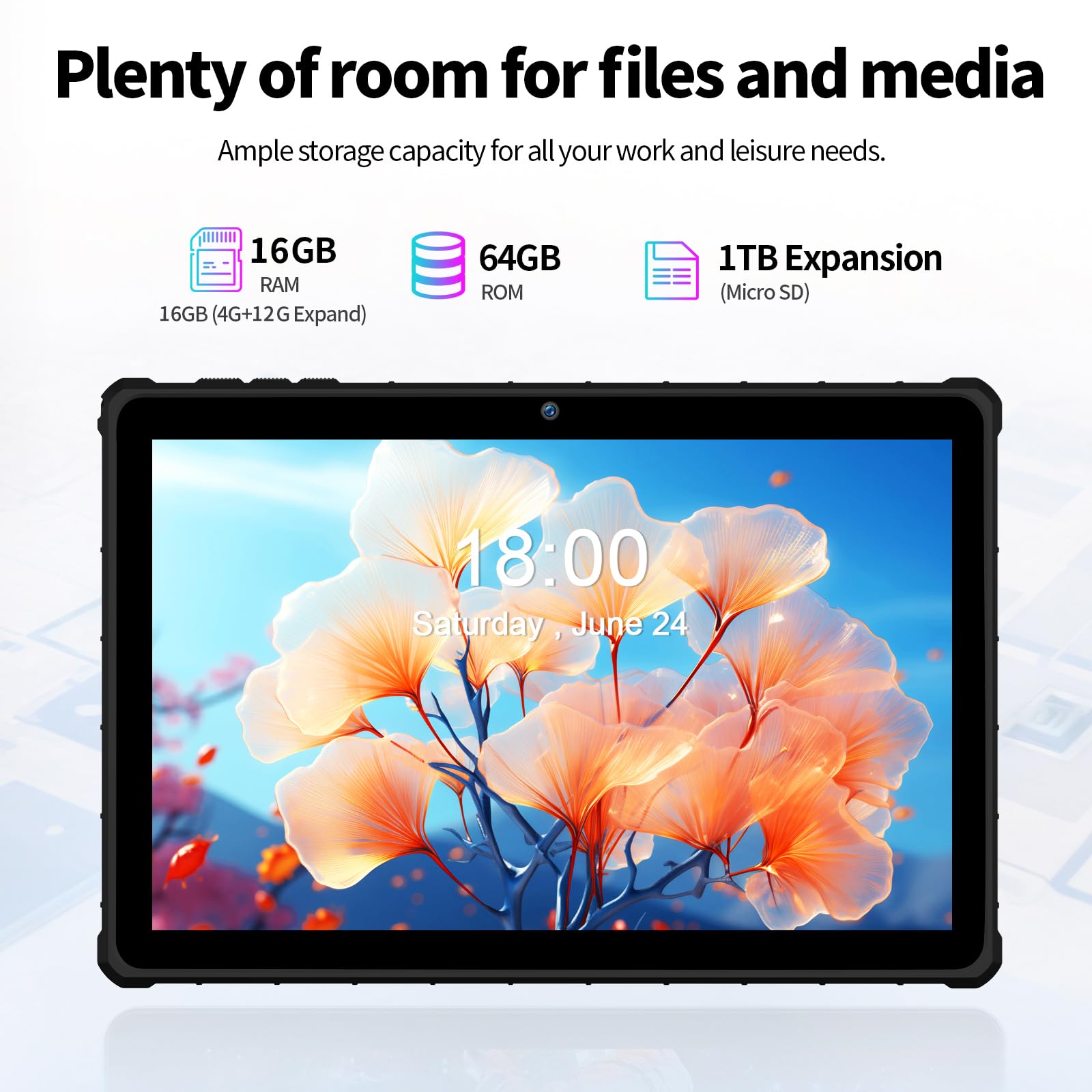 PRITOM 10 Zoll Android 15 Tablet PC mit 16GB RAM 64 GB ROM, 1024GB Expand, Octa core, 5G WiFi, Dual Kamera, Bluetooth, 10" Tablet mit Schutzhülle