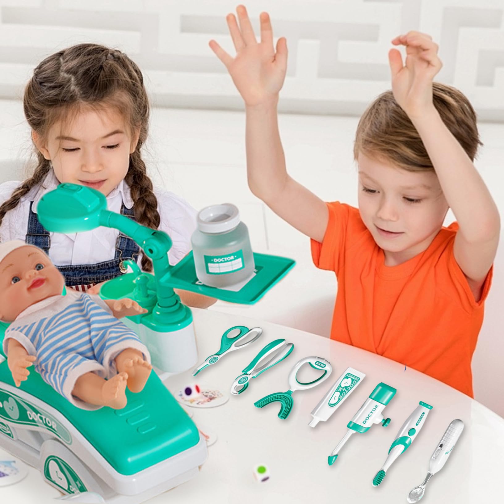 Juego de Dentista para niños, Juego Realista de médico para niños pequeños con muñeca, Juguete de Dentista Educativo temprano, Kit de plástico para Mayores de 3 años, Regalos, Estilo 1