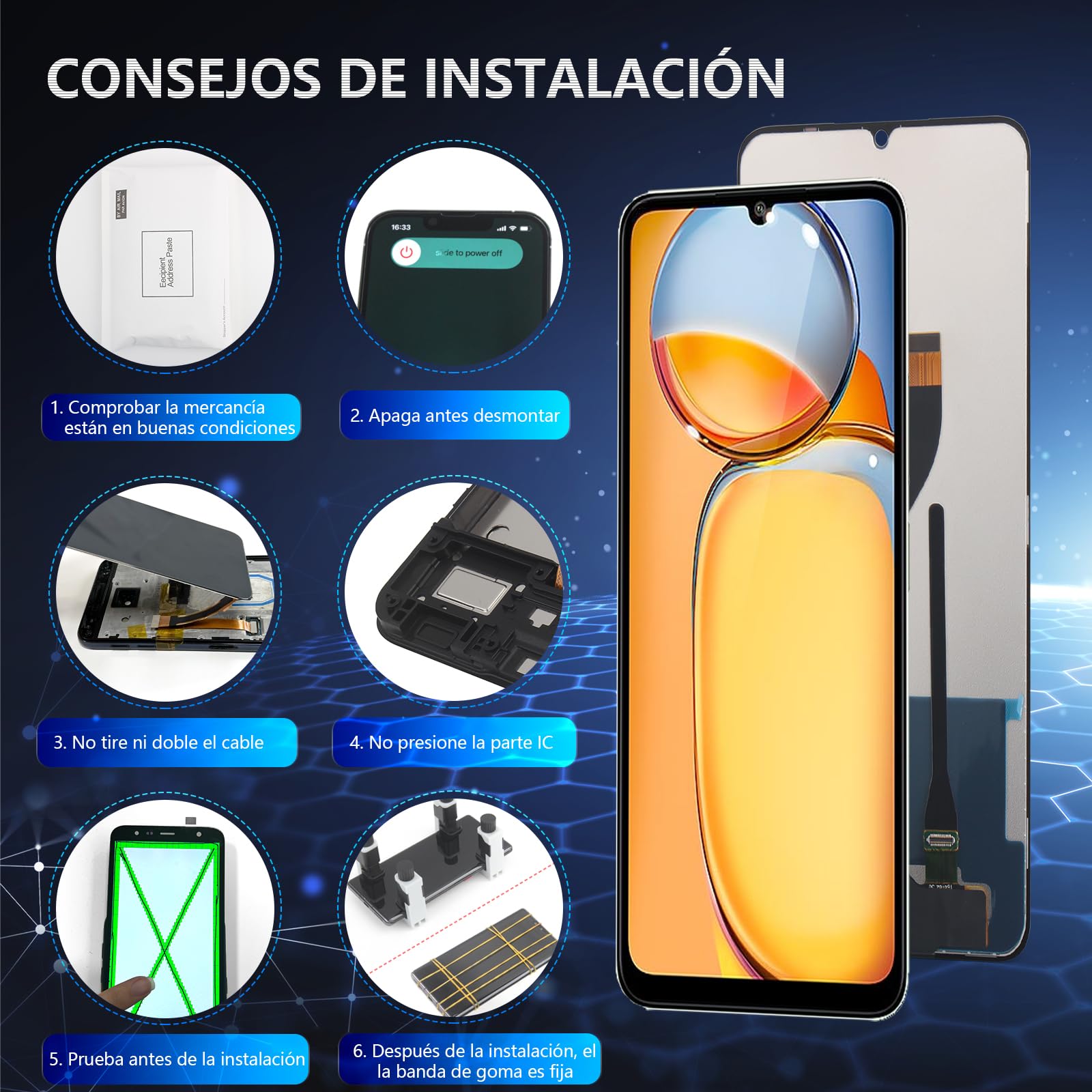 RongZy para Xiaomi Redmi 13C 23100RN82L LCD+Pantalla Táctil Digitalizador Asamblea Reemplazo +Reparación Herramientas(Negro)