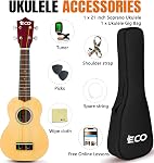 Soprano Ukulele Beginner Kit 21 Inch Ukelele w/Free Online Lesson Case Strap Tuner Strings Picks, Fast to Learn