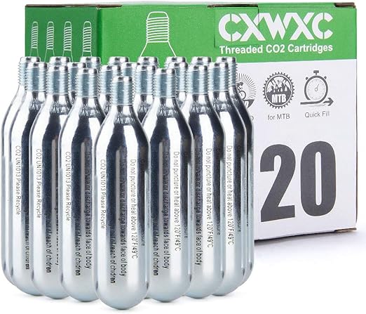 CXWXC 16g / 25g Threaded CO2 Cartridges or CO2 Inflator for Bike Tires - Cartridge for CO2 Inflator with Threaded Connection, CO2 Pump for Road and Mountain Bikes