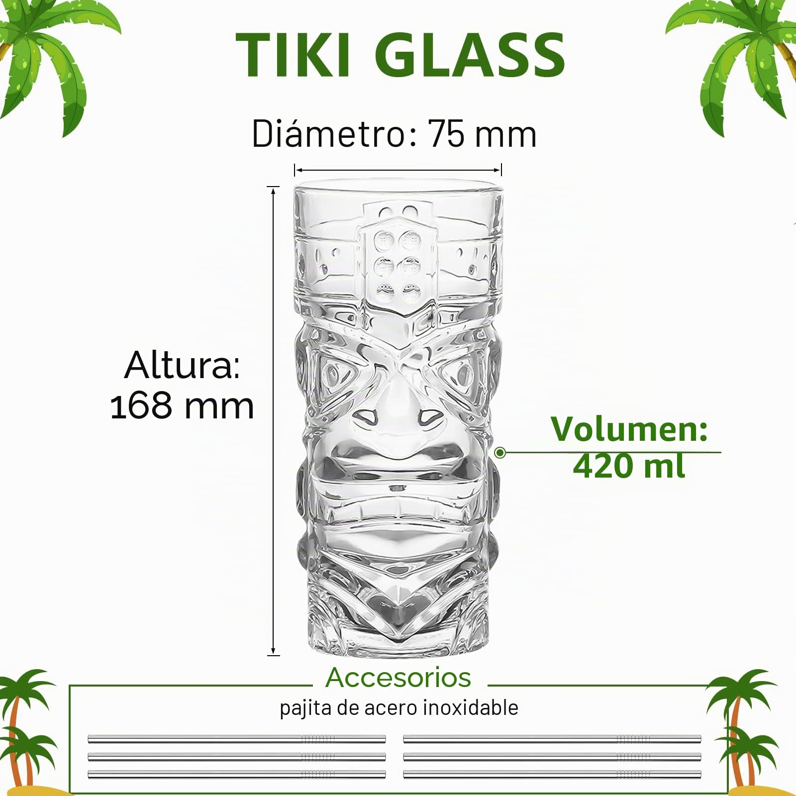 Juego de vasos transparentes Tiki de 6 a 14 onzas, modernos vasos de cóctel Tiki perfectos para cócteles exóticos, Mai Tai, cócteles de estilo hawaiano, juego de bebidas de isla tropical