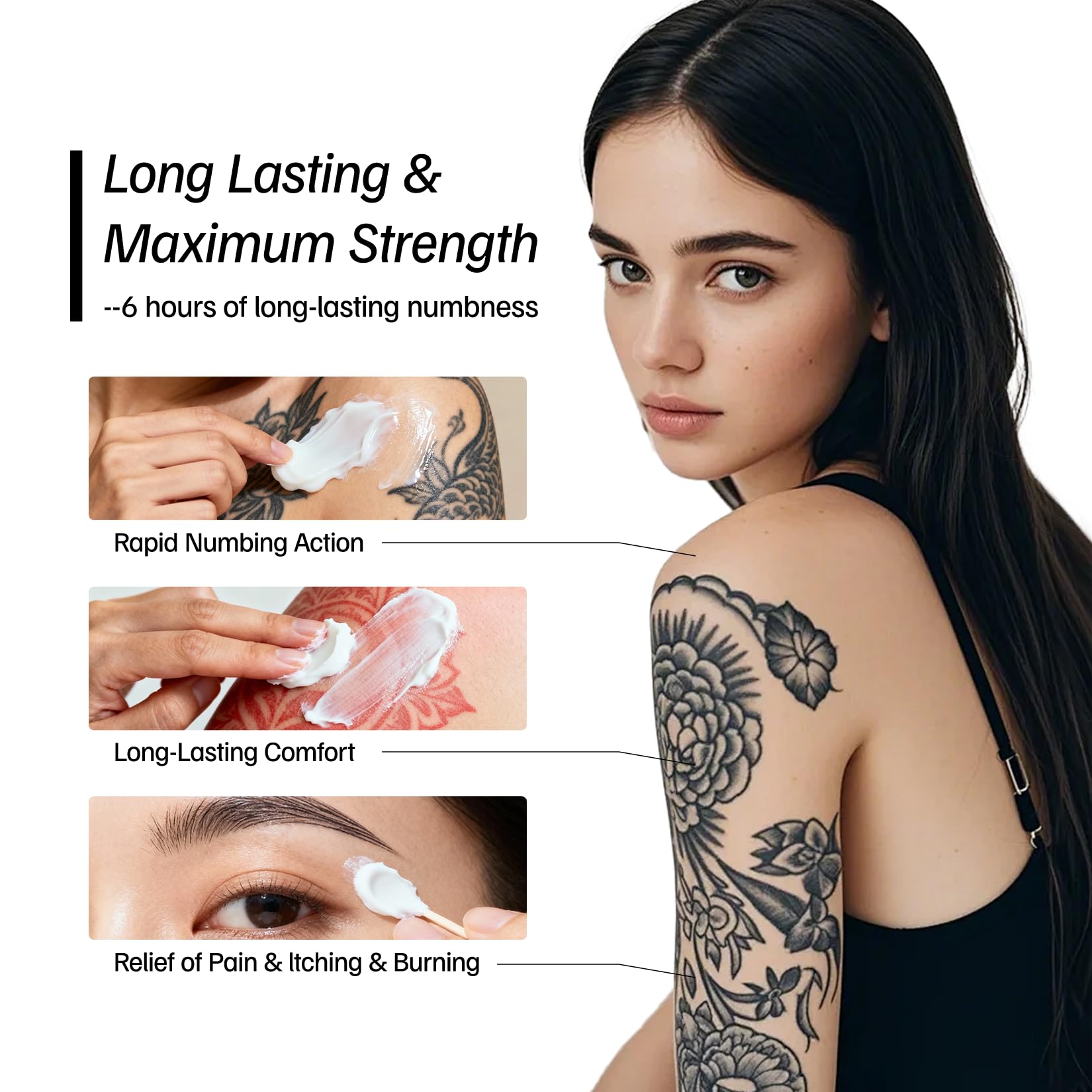 Morovan Tattoo Numbing Cream: 50g/1.7oz 6 Hours Painless Tattoo Numbing Cream for Tattoos Piercing Waxing — view 3