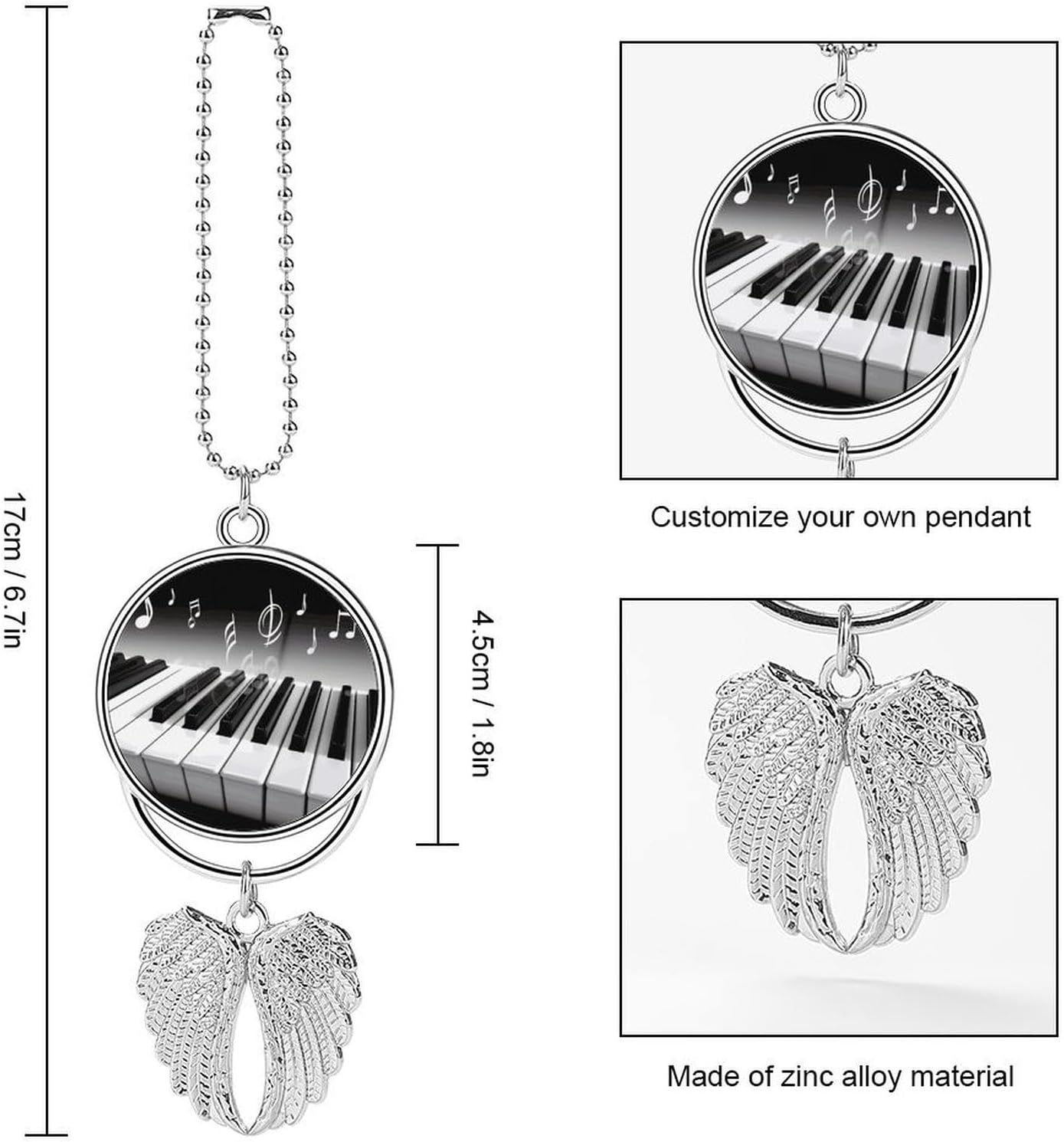 Piano Music Symbol Car Hanging Ornament Car Rearview Mirror Pendant Personalized Hanging Car Charm Cute Car Decor Rear View Mirror Accessories Funny Auto Interior Hanger Decoration Silver-Style image 2
