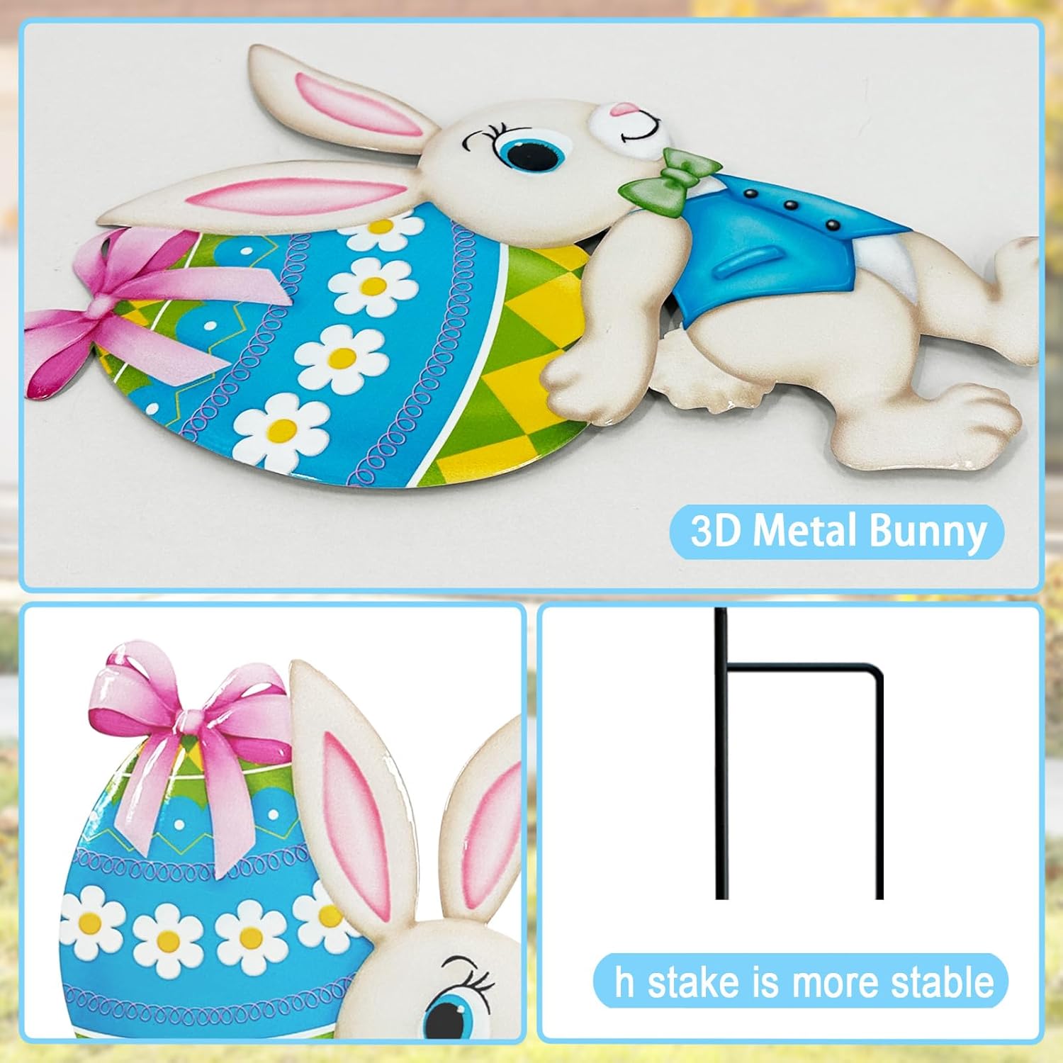 Easter Decorations Outdoor,2 Pack Metal Easter Egg Bunny Yard Signs for Outside,Cute Bunny Garden Stakes for Lawn,Yard,Rabbit Gifts for Women