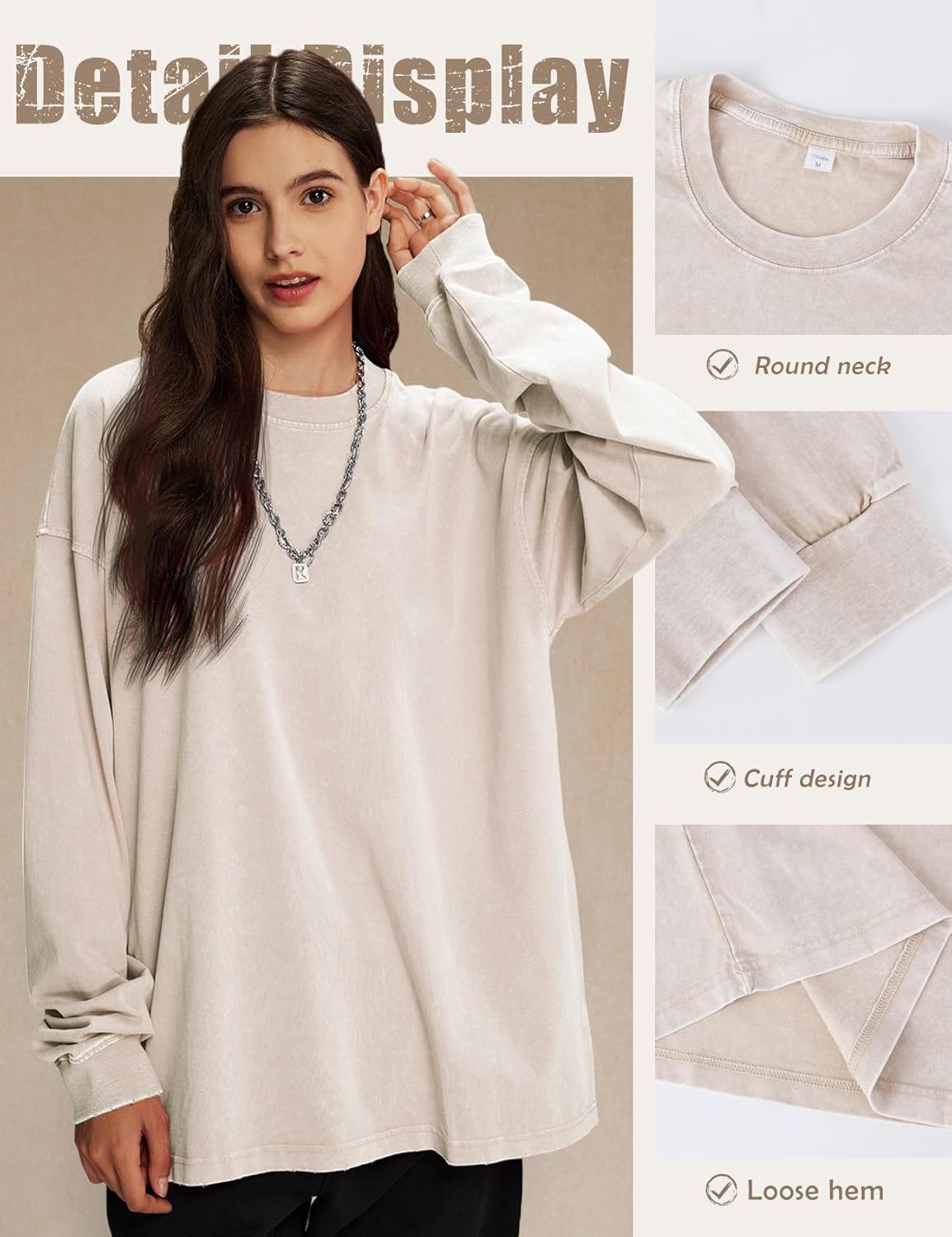 Wyeysyt 3 Pack Oversized Tshirts for Women Long Sleeve Cotton T-Shirts Vintage Acid Wash Baggy Unisex T Shirts - Image 6