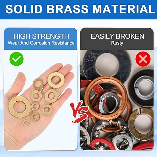 Miniatura 4 de MECCANIXITY Paquete de 58 arandelas planas de latón, arandelas de cobre M8 surtido, 0.315 in de diámetro interior, 0.020 in de diámetro exterior,