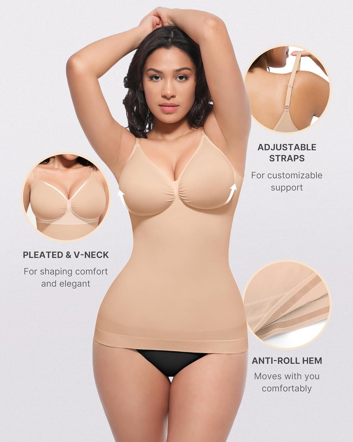 SHAPELLX Womens Tank Top Shapewear Tummy Control Slimming Camisole Tops for Women Seamless Cami Body Shaper V Neck - Image 2