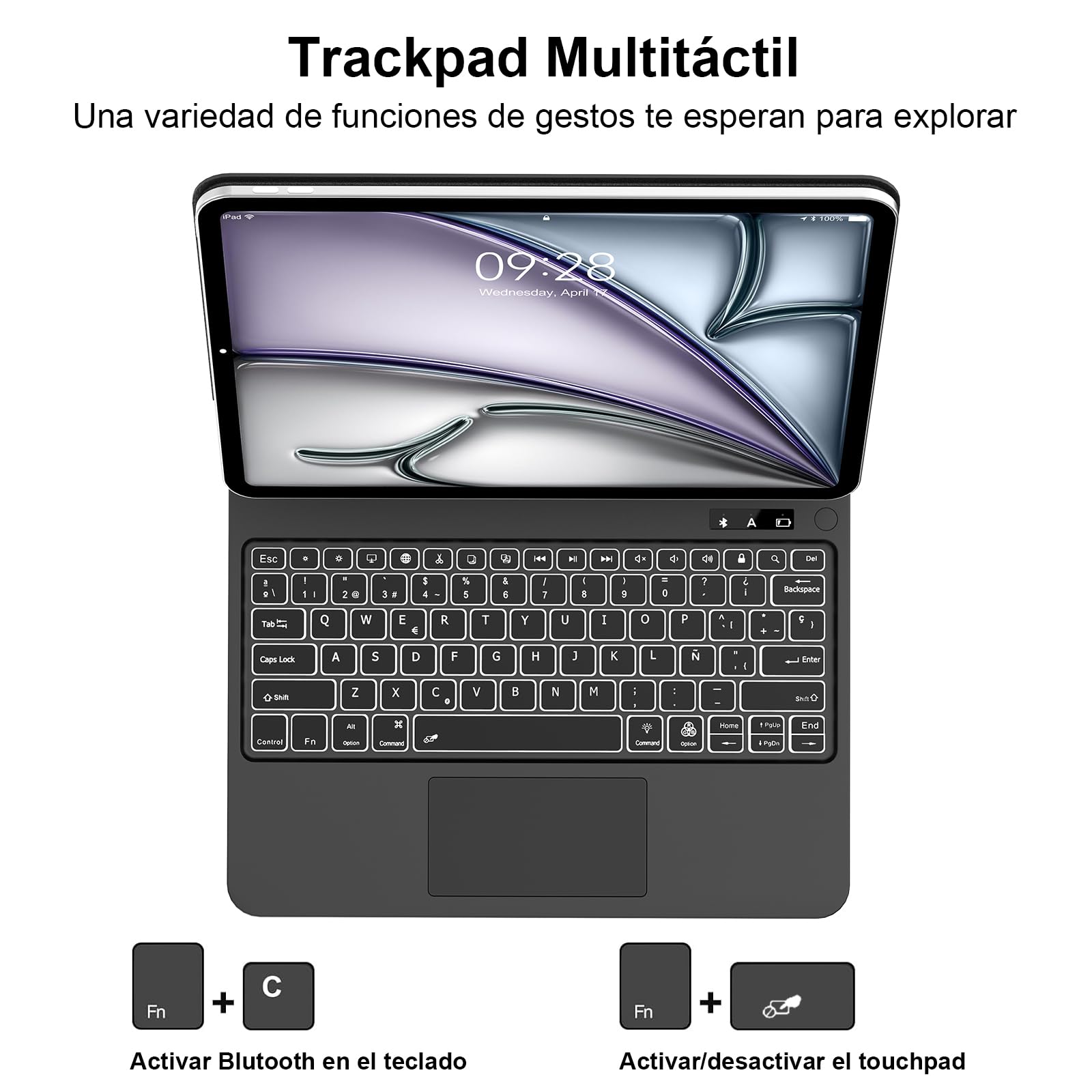 Teclado para iPad Air 13 M4 2026/ M3 2025/ M2 2024-Español Ñ Teclado para iPad Pro 12.9'' 2022/2021/2020/2018-Magic Keyboard Bluetooth Desmontable Retroiluminado para Air 13'', Negro