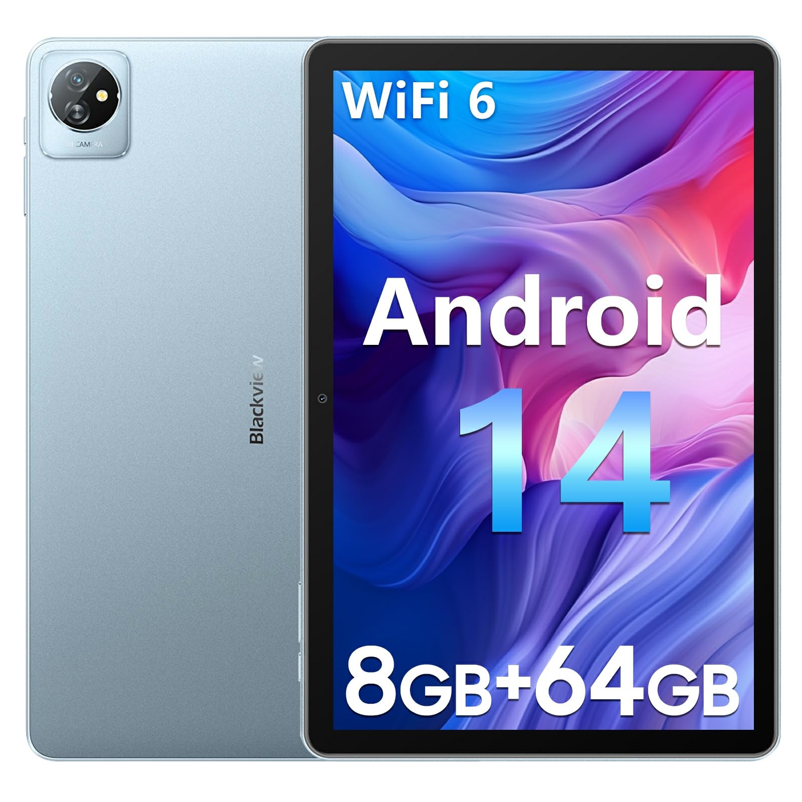Blackview 10 Inch Tablet Tab70WIFI Android 14 Tablets, WIFI 6, 8+64GB/2TB Pad, 6580mAh, 10W Fast Charging Android Tablet, Bluetooth 5.0, Type C, 2 Years Warranty - Blue