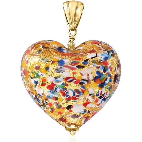 Ross-Simons Italian Multicolored Murano Glass Heart Pendant in 18kt Gold Over Sterling
