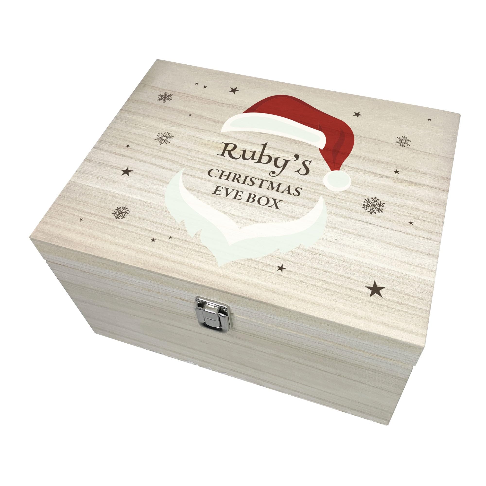The Lovely Keepsake Company Personalised Santa Hat & Beard Christmas Eve Box | Custom Name | Pine Wood Box with Metal Hinges & Clasp | Christmas Eve Gift | W36cm x D26.9cm x H20cm