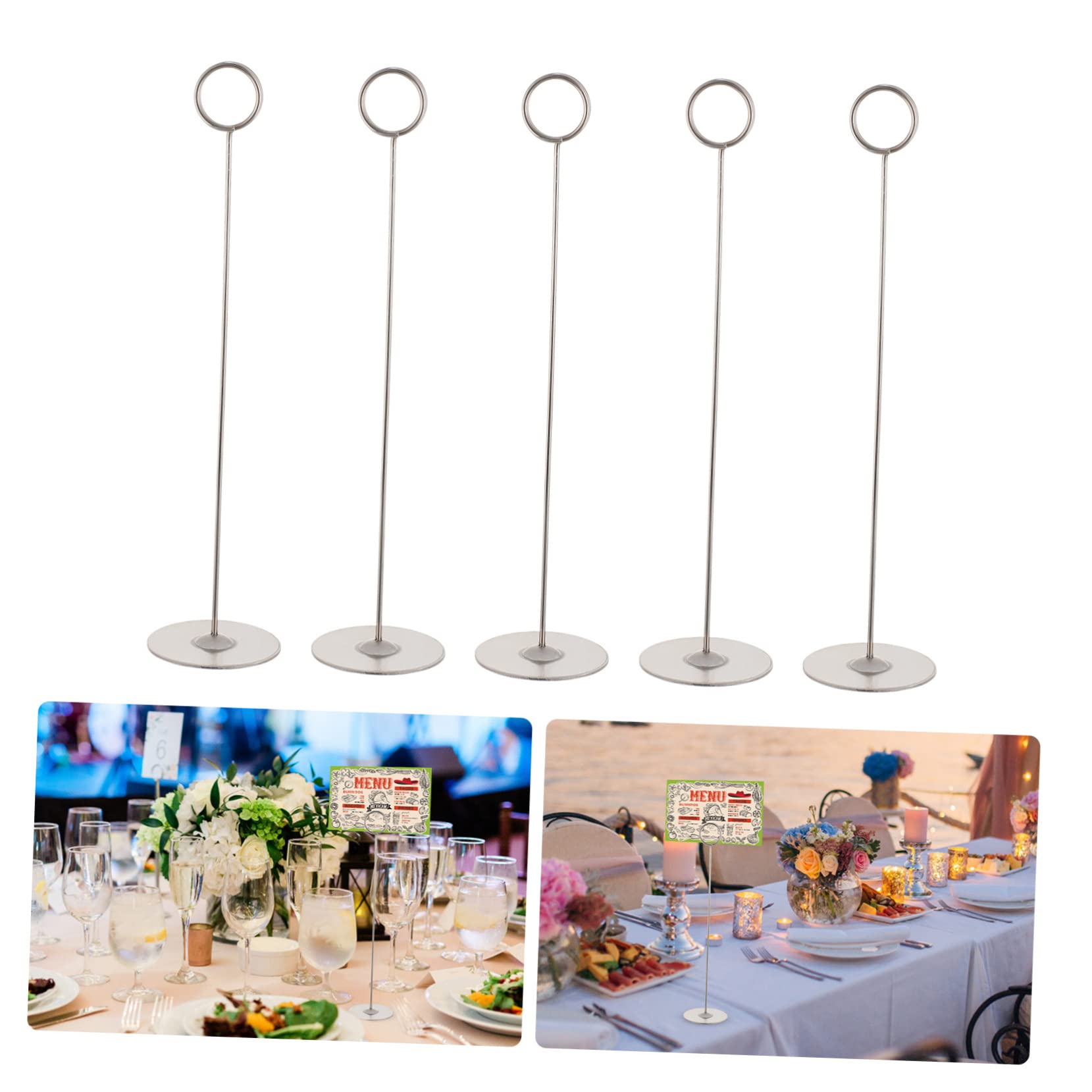 COLLBATH Support De Menu De Mariage en Acier Inoxydable 12 Cartes 5 Supports De Numéro De Table Porte-Cartes De Place pour Fournitures De Restaurant