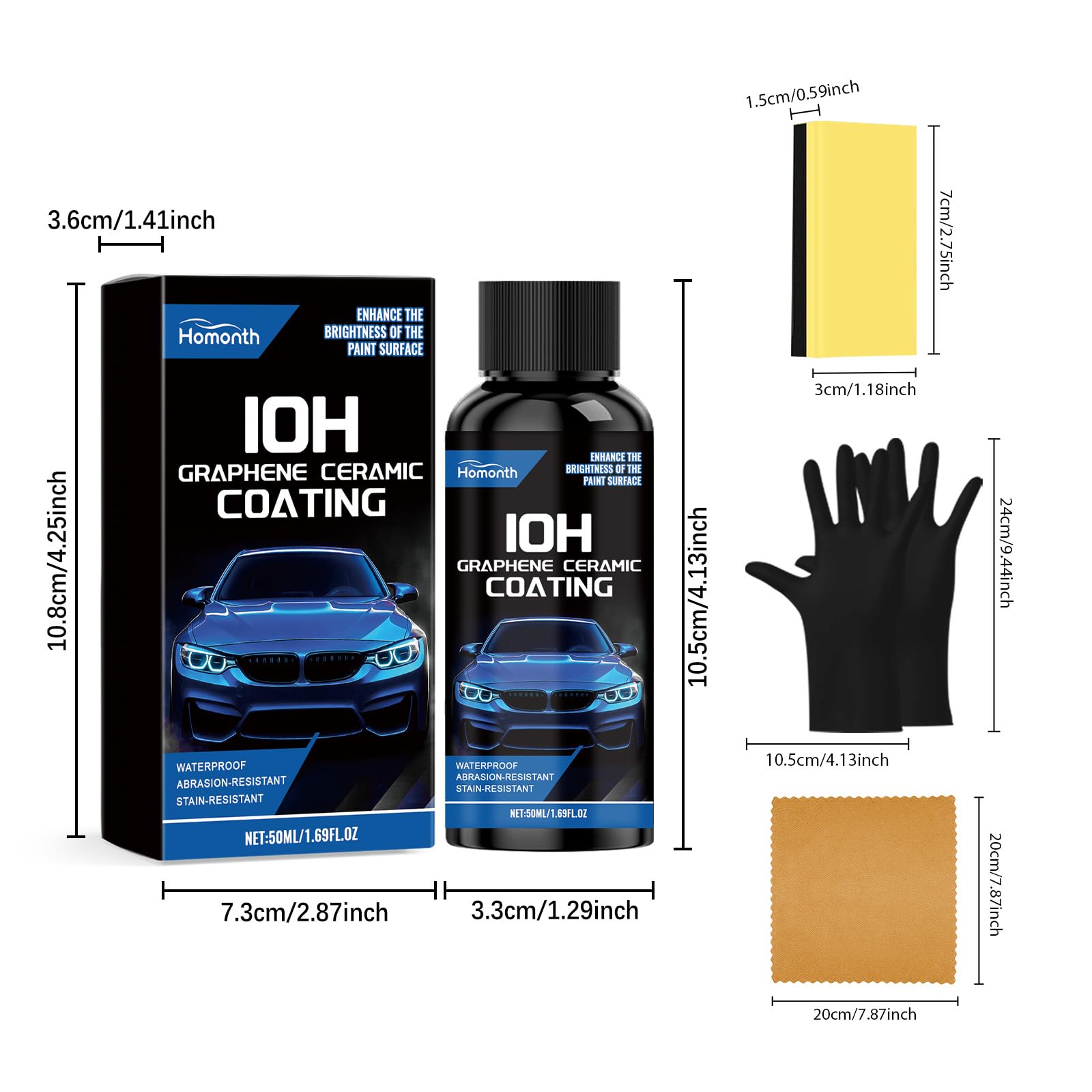 Kit Antigraffio Impermeabile Auto, Rivestimento Ceramico Grafene (3pcs)