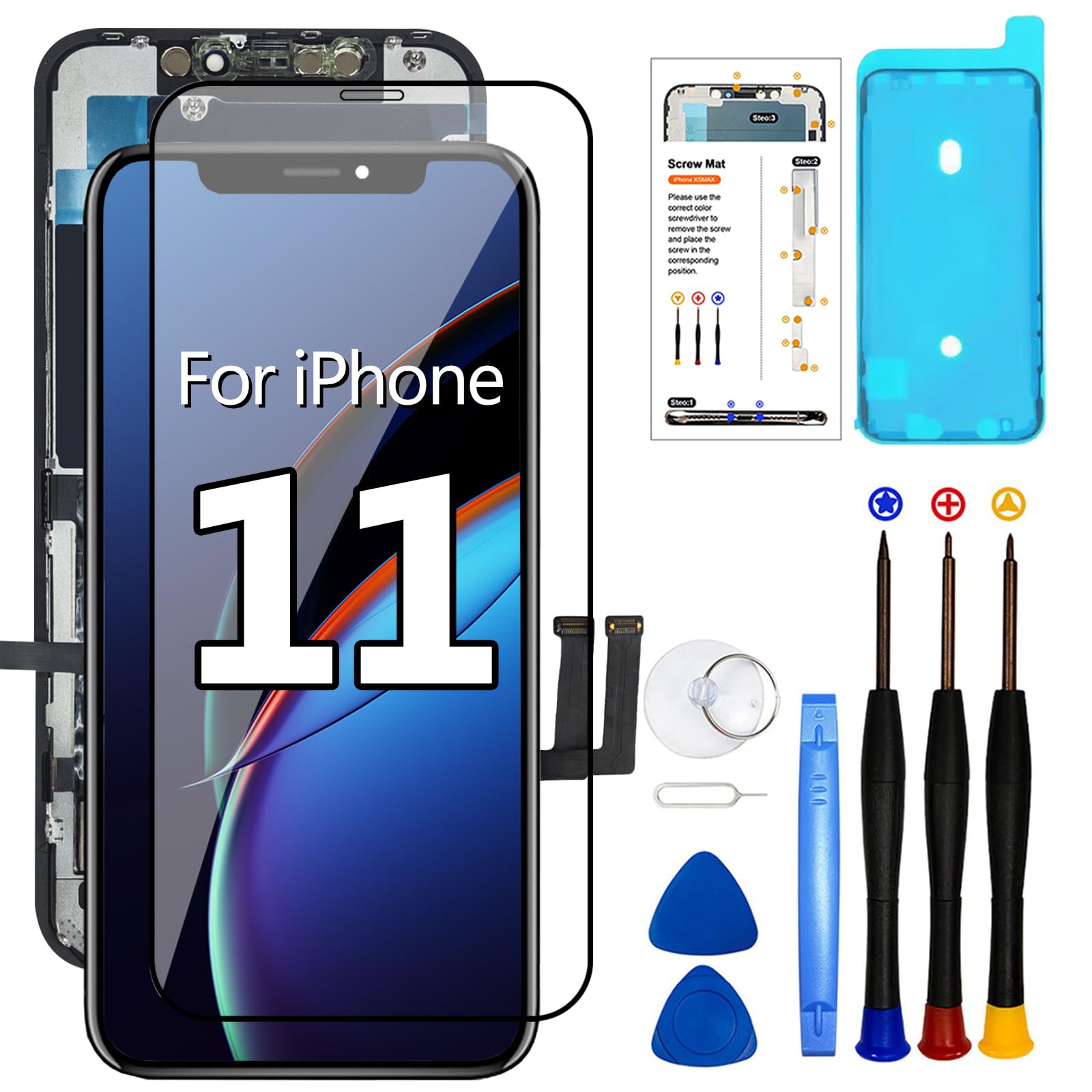 AMZDIGI iPhone 11 LCD液晶パネル画面交換修理、フルHD LCDディスプレイタッチスクリーンアセンブリ，防水接着剤付き、互換性のあるiPhone 11液晶パネル画面交換 +メンテナンスキット付きし（6.1インチ） ﻿