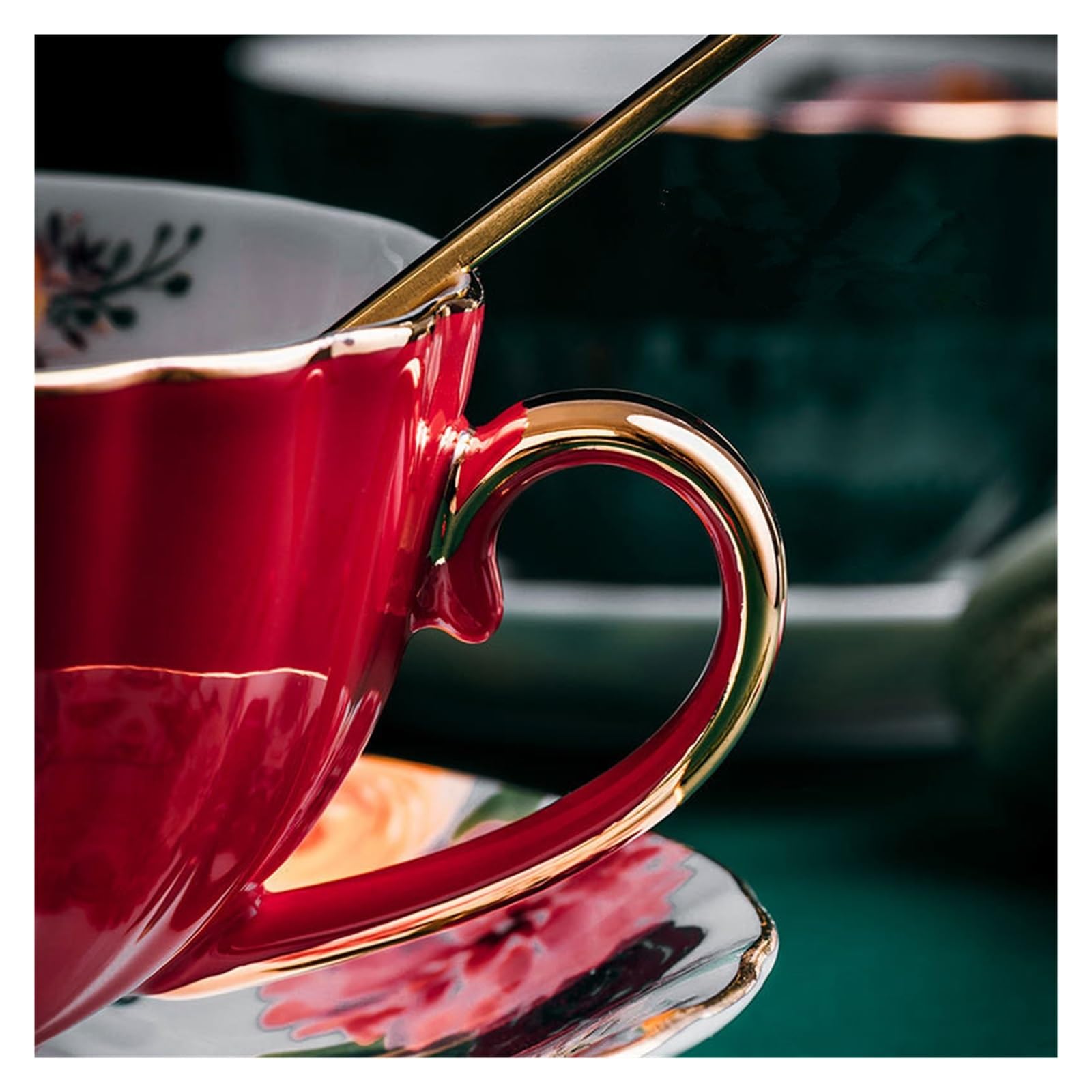 Juego de Taza y Plato de Café Juego de Tazas y platillos de café de cerámica, Tazas de té con Flores, Regalo de Boda, Regalo de acompañamiento(1pc Pink)