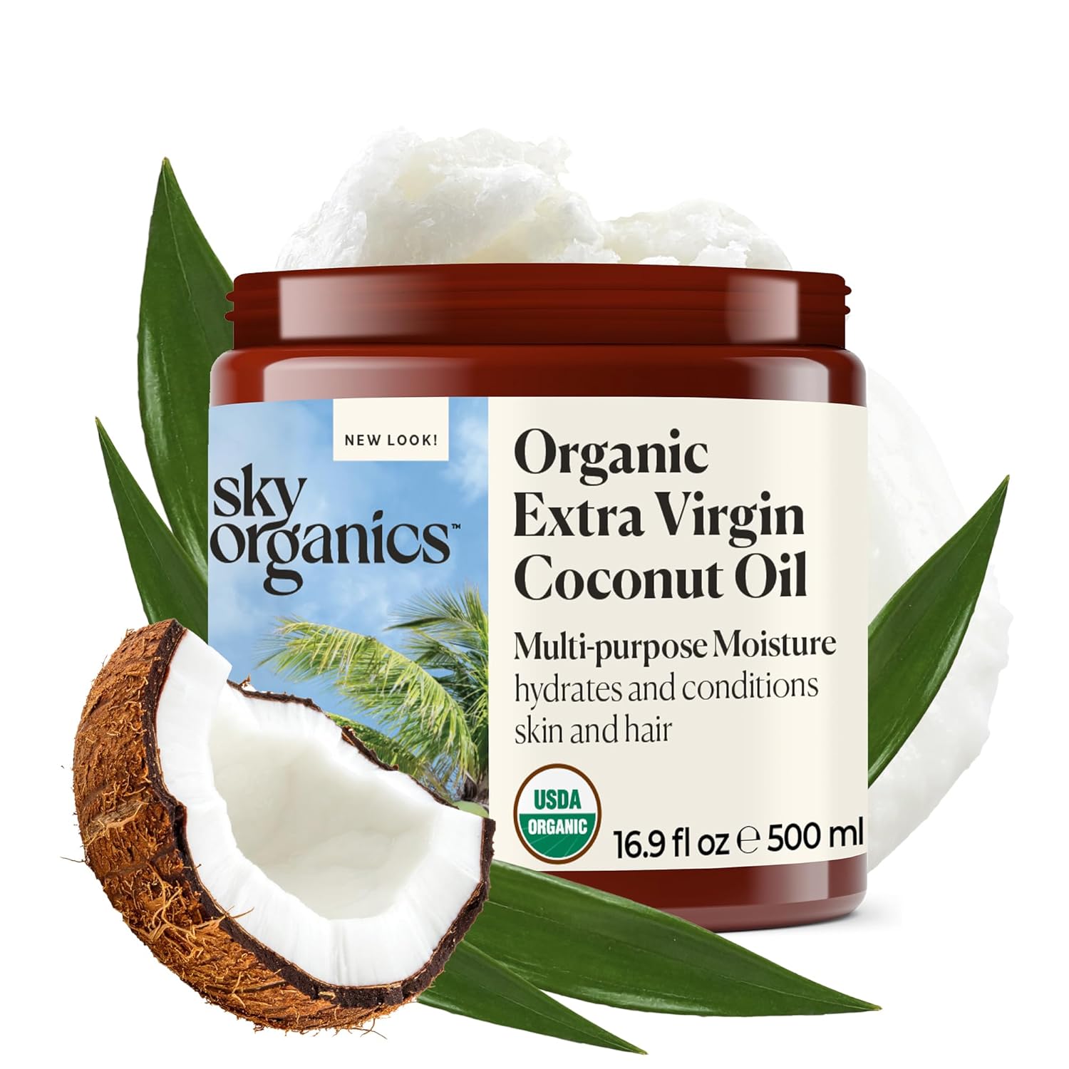 Product image of Sky Organics - Multipurpose Organic Coconut Oil for Skin & Hair, 16.9 fl oz - Extra Virgin Hair Oil & Body Moisturizer - Vitamins, Antioxidants & Fatty Acids - Vegan, Cruelty Free - w ebook