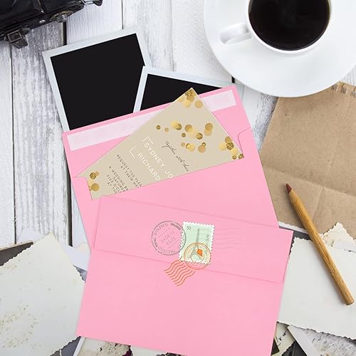 Miniatura 7 de 70 paquetes de sobres de invitación, sobres A2 rosas tipo postal para tarjetas de 4.5x5.5 para invitaciones, autoadhesivos para fotos y