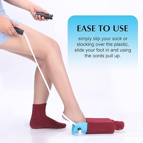 Miniatura 2 de CAidRE Kit de ayuda para calcetines, fácil de poner y quitar, extractores de calcetines con asas de espuma, 35 pulgadas, ajustable, extendido, mango