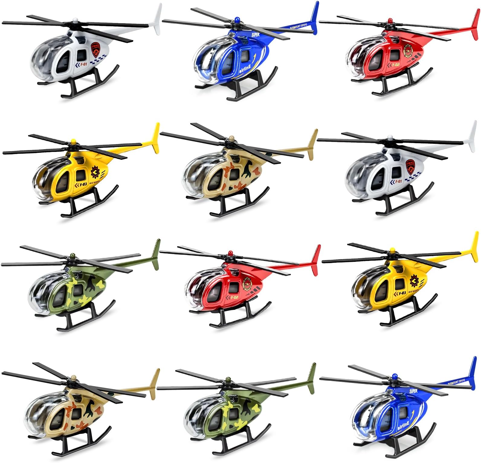 Diecast Helicopters, 12 Pack Alloy Military Model Plane Mini Helicopter Toys for Kids 3 4 5 6 7 Year Old, Airplane Vehicles for Boys Toddlers 3-8 Years Birthday Gift Party Favors