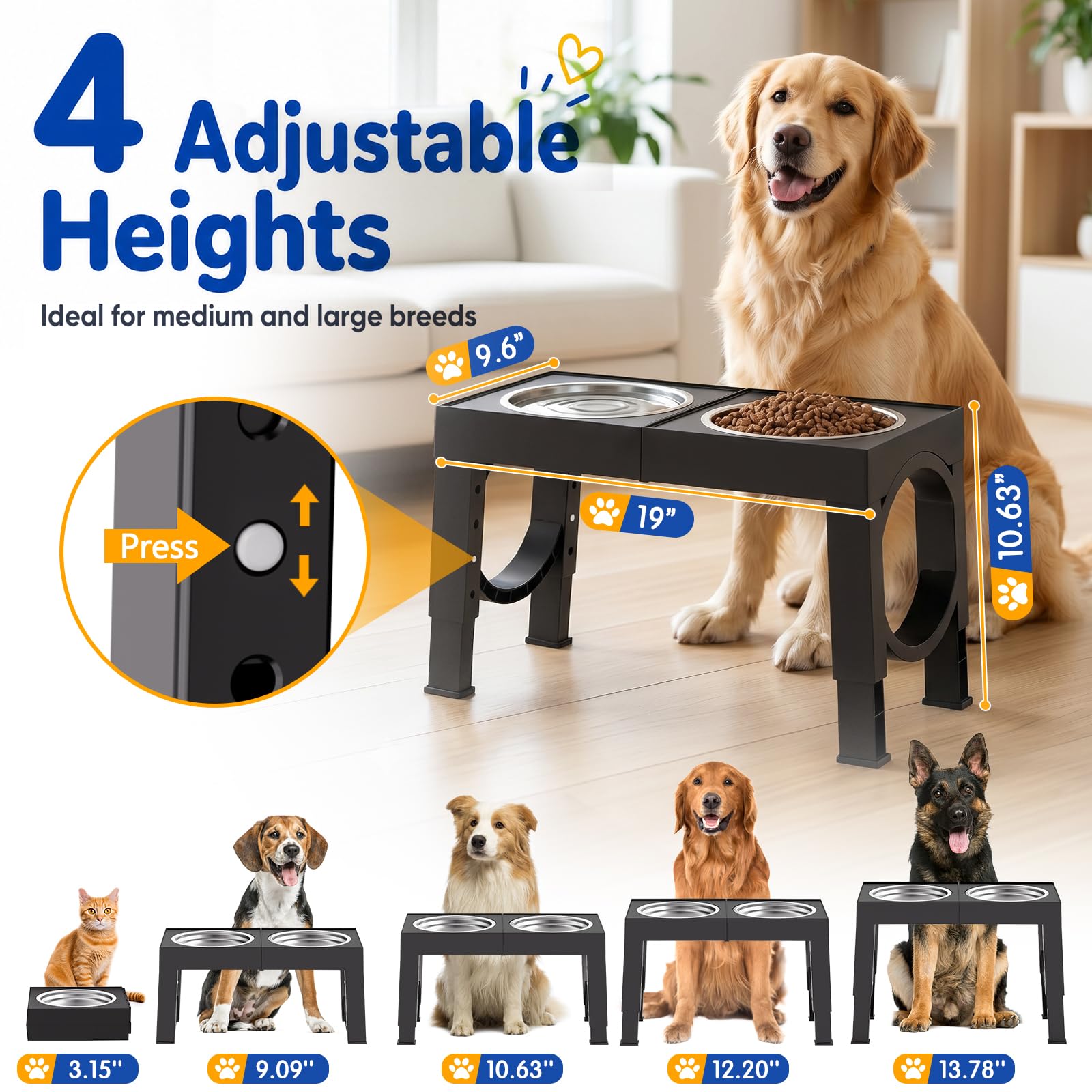 Cuencos elevados para perros de raza grande XiaZ elevado para perros de tamaño grande y mediano, 1000 ml, juego de cuencos elevados para perros de color negro, comedero elevado para mascotas, estación