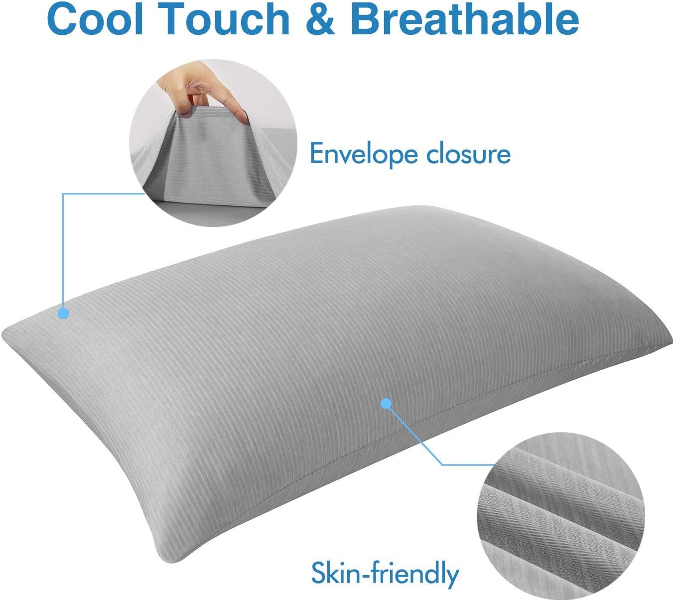 MR&HM Cooling Pillow Cases, High-tech Cooling Fabric, 1 Pack(Grey,20x30) Queen Pillowcases with Envelope Closure, Silky Breathable Soft Pillow Cover