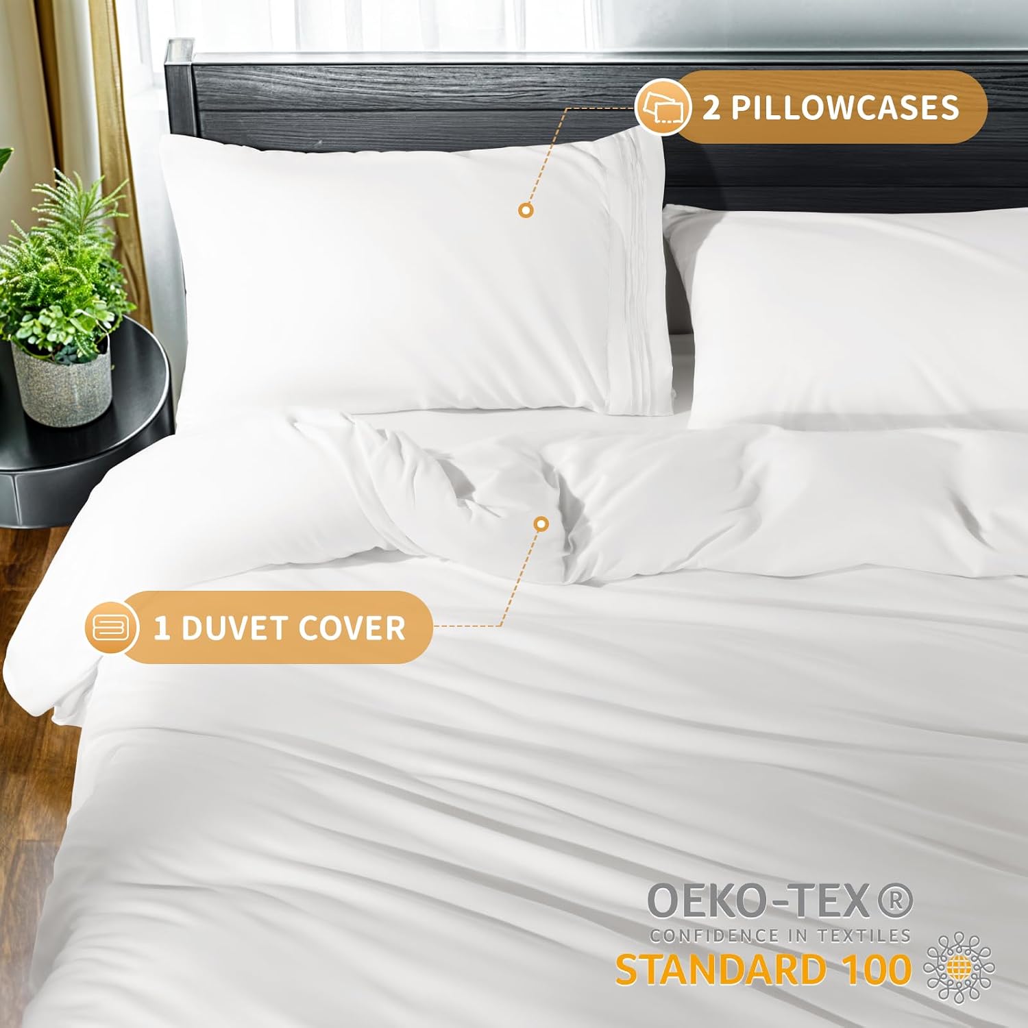 All Season Microfiber Duvet Cover Set 3Pcs Bedding Set 1 Comforter Cover with 2 Pillowcases, Zipper Closure for Easy Use Soft and Durable (Queen, White)