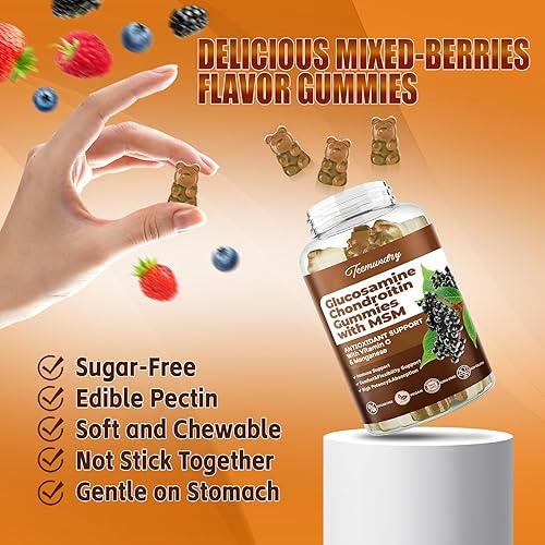 Miniatura 3 de Tcemundry Gomitas de glucosamina condroitina sin azúcar, extra fuerte, 1500 mg de glucosamina con Msm y vitamina C, antioxidante, suplemento de