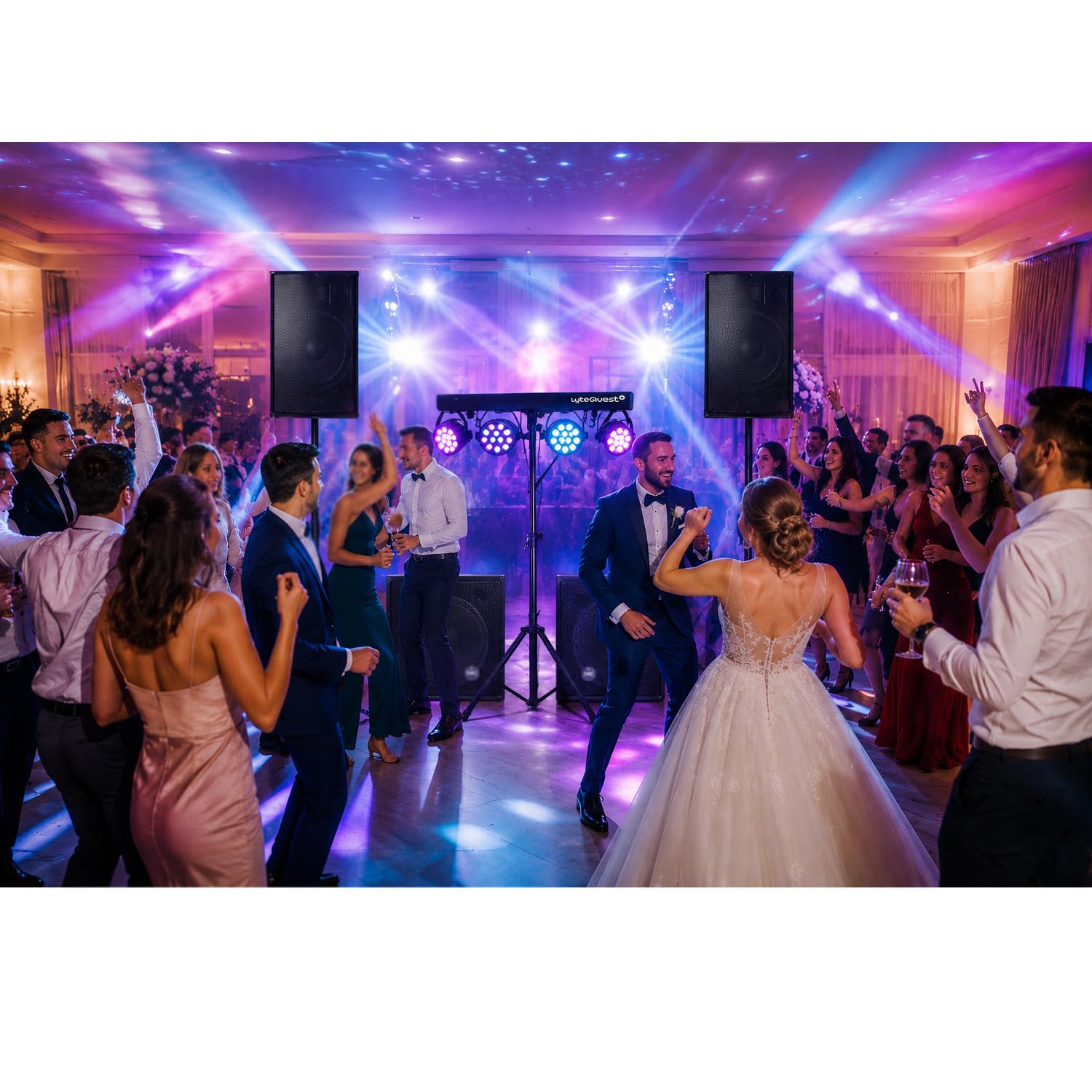 Système Sonorisation Complet Mariage Fête 4400W, 4 Enceintes, 2 SUBS USB/Bluetooth Cable PC, Prestations Sono DJ LUMIERES LED