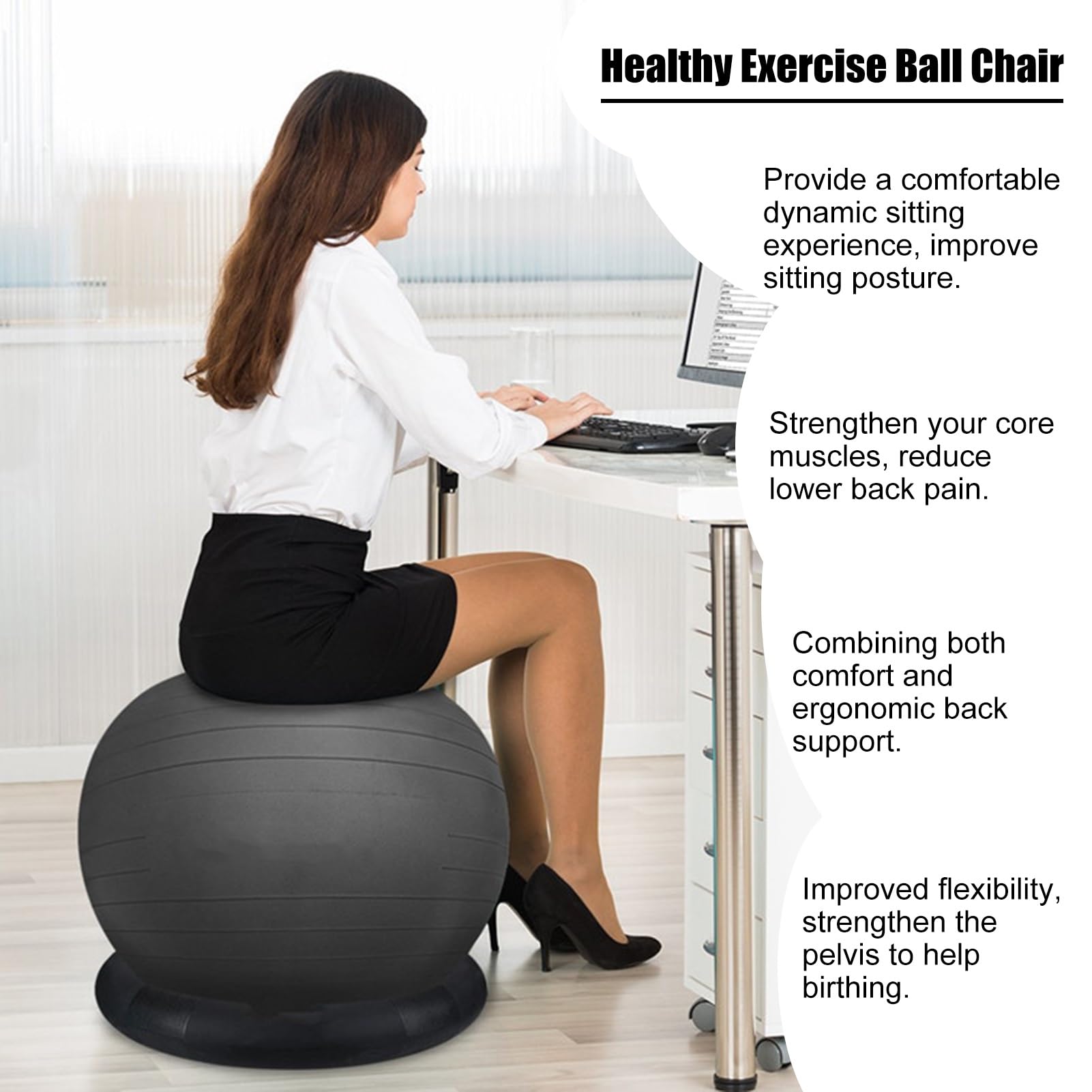 Chaise Ballon Chaise de Bureau de Boule de Yoga avec La Base D'anneau, Chaise Ergonomique avec Ballon D'exercice pour Bureau avec Pompe à Air, Chaise de Fitness Anti-éclatement avec Ballon ( Size : 65