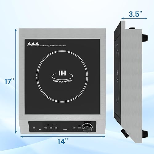 Miniatura 6 de Placa de cocción de inducción comercial de 1800 W, quemador eléctrico profesional de encimera, 10 potencia y 14 ajustes de temperatura, placa de