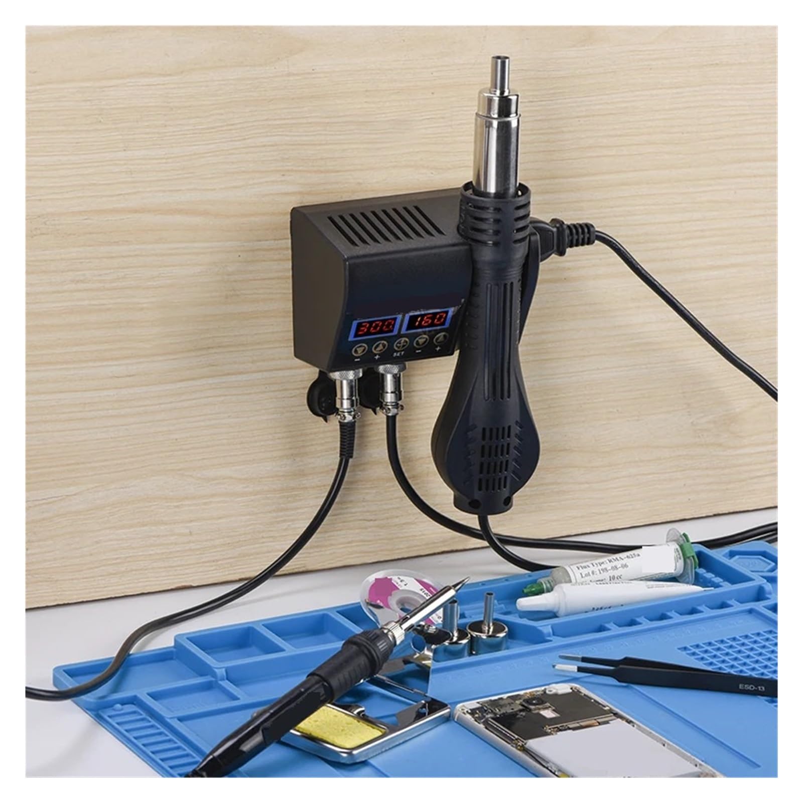 Pistola De Aire Caliente 2 En 1 De 750 W Con Pantalla Digital LCD, Estación De Soldadura Y Retrabajo For Teléfonos Móviles, BGA, SMD, PCB, IC, Soldador Eficaz Precisión(KIT3)