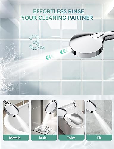 Miniatura 5 de Cabezal de ducha de 10 ajustes con cabezal de ducha de mano de alta presión de mano cromado desmontable con manguera de acero inoxidable de 59