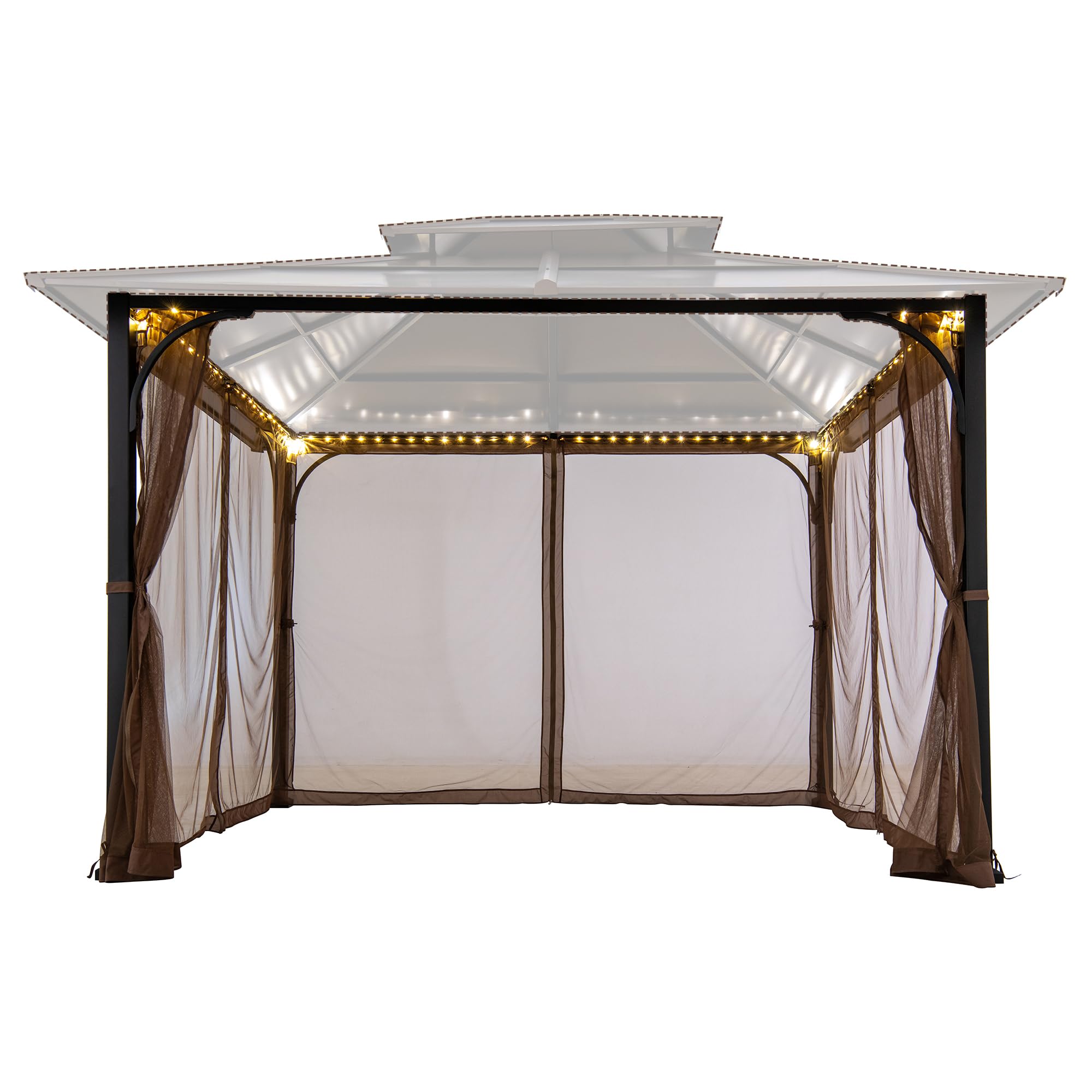 SUNJOY Mosquito Netting with Warm White LED String Lights for 10 x 12ft. Hardtop Gazebo (Battery Operated, not Included)