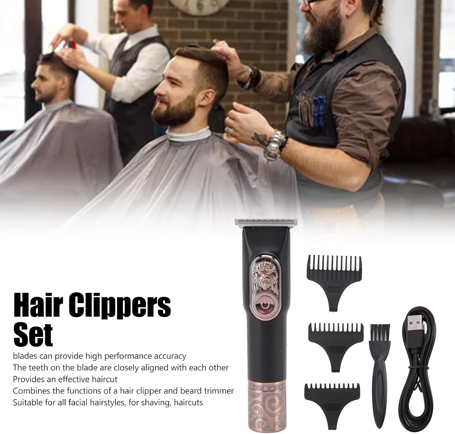 Electric Hair Trimmer Kit Low Noise USB Charging Multifunctional Beard Trimmer Shaver Detailing & Grooming Hair Clippers Set for Home