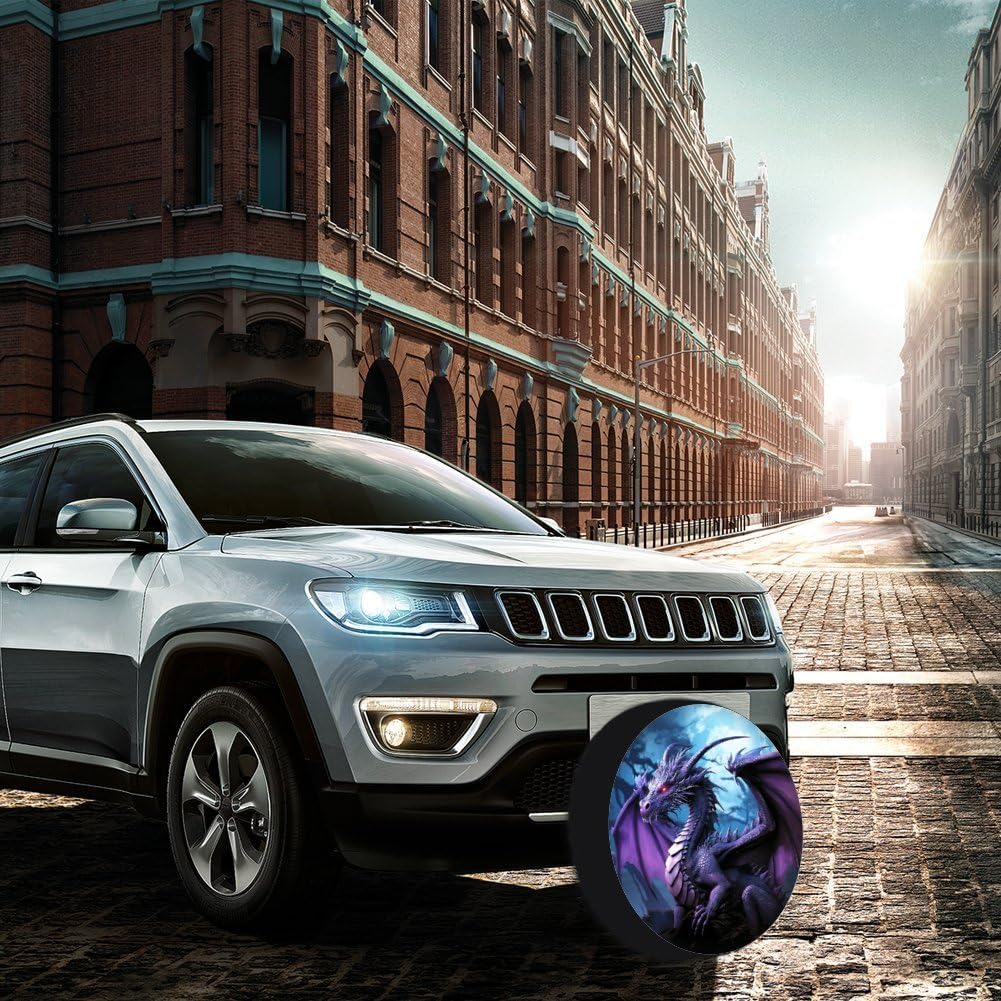 28-34 Inch Thickening Waterproof Tire Cover Purple Dragon Purple Moon Leather Spare Tire Wheel Cover for Jeep Trailer RV SUV Truck