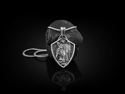Miniatura 3 de BySilverStone Jewelry - Collar de plata de ley de San Miguel Arcángel para hombre, joyería de plata de San Miguel Cristiano, colgante de arcángel,