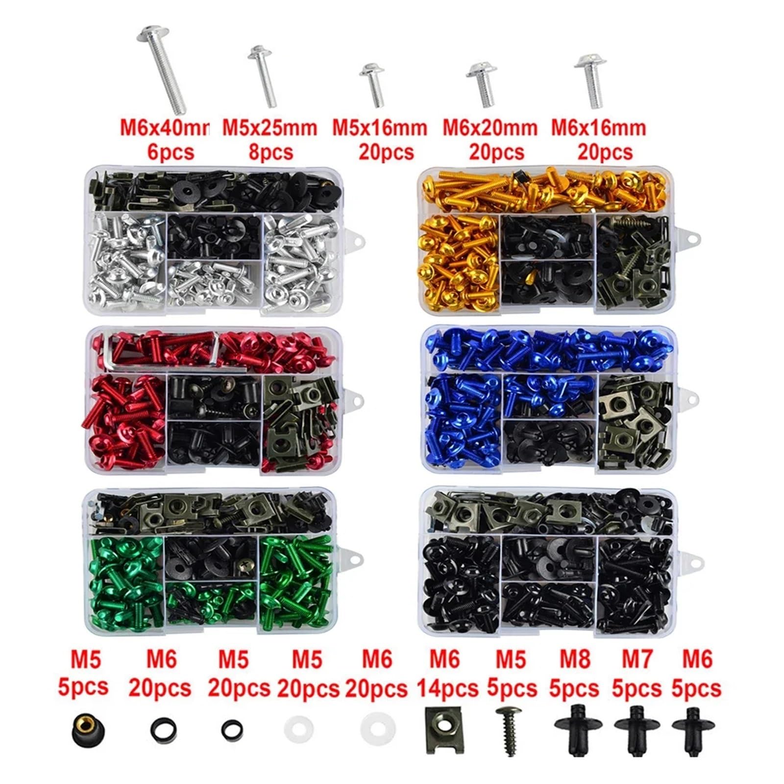 Set viti moto Per R1150R R1150RT R1200GS K1200S K1200GT R1200RT K1300S K1600GT HP2 Sport ABS 195 Pezzi Kit Bulloni Carenatura Viti Dadi Clip(Orange)