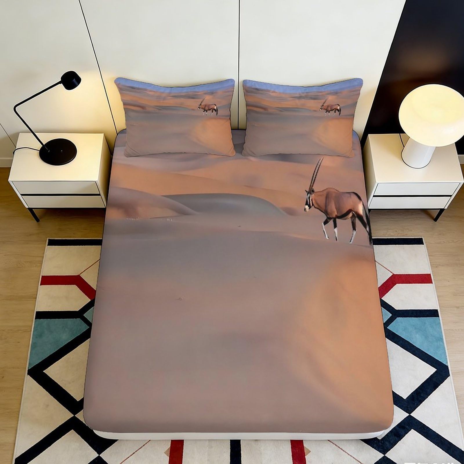 3D Printed Desert Camel Fitted Sheet Microfiber Soft Sand Dune Bed Cover Non Slip Machine Washable Bedroom Decor 90x200x25cm