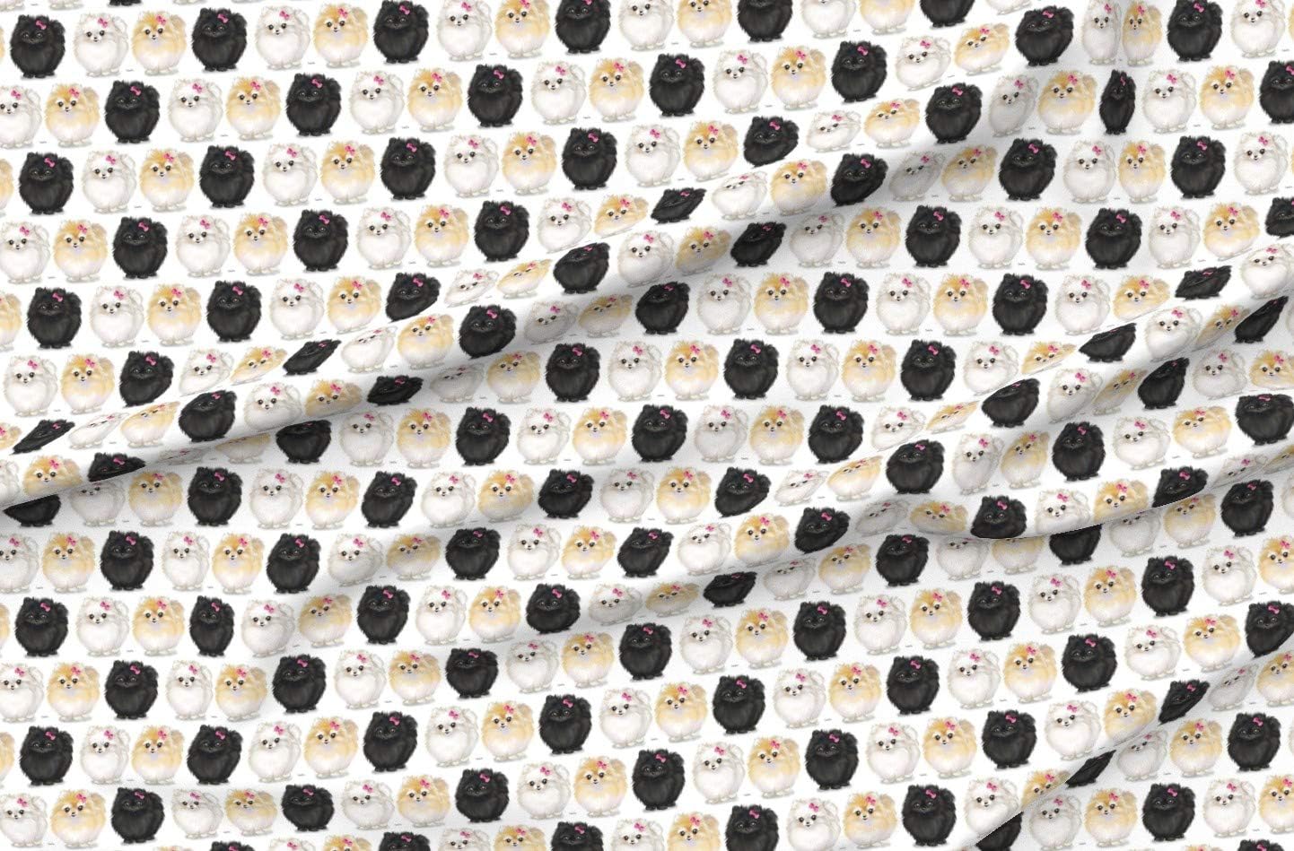 Spoonflower Fabric - Pomeranians White Pomeranian Dog Puppy Pet Cute Horizontal Bow Printed on Organic Cotton Sateen Fabric by The Yard - Sewing Quilting Apparel Home Decor