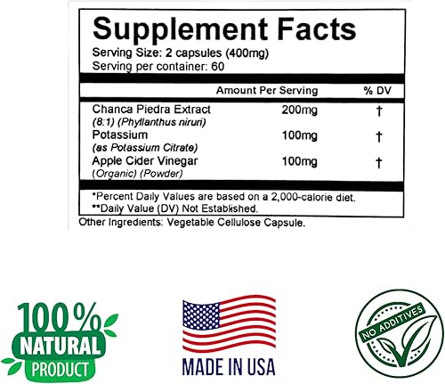 Miniatura 4 de Soporte natural de riñón y cálculos biliares - Chanca Piedra, citrato de potasio, vinagre de sidra de manzana - Promueve la función renal saludable.