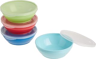 NUK Bunch-a-Bowls with Lids, 4 Count - Leak-Proof Stackable Baby Snack Bowls, BPA-Free, Microwave Safe