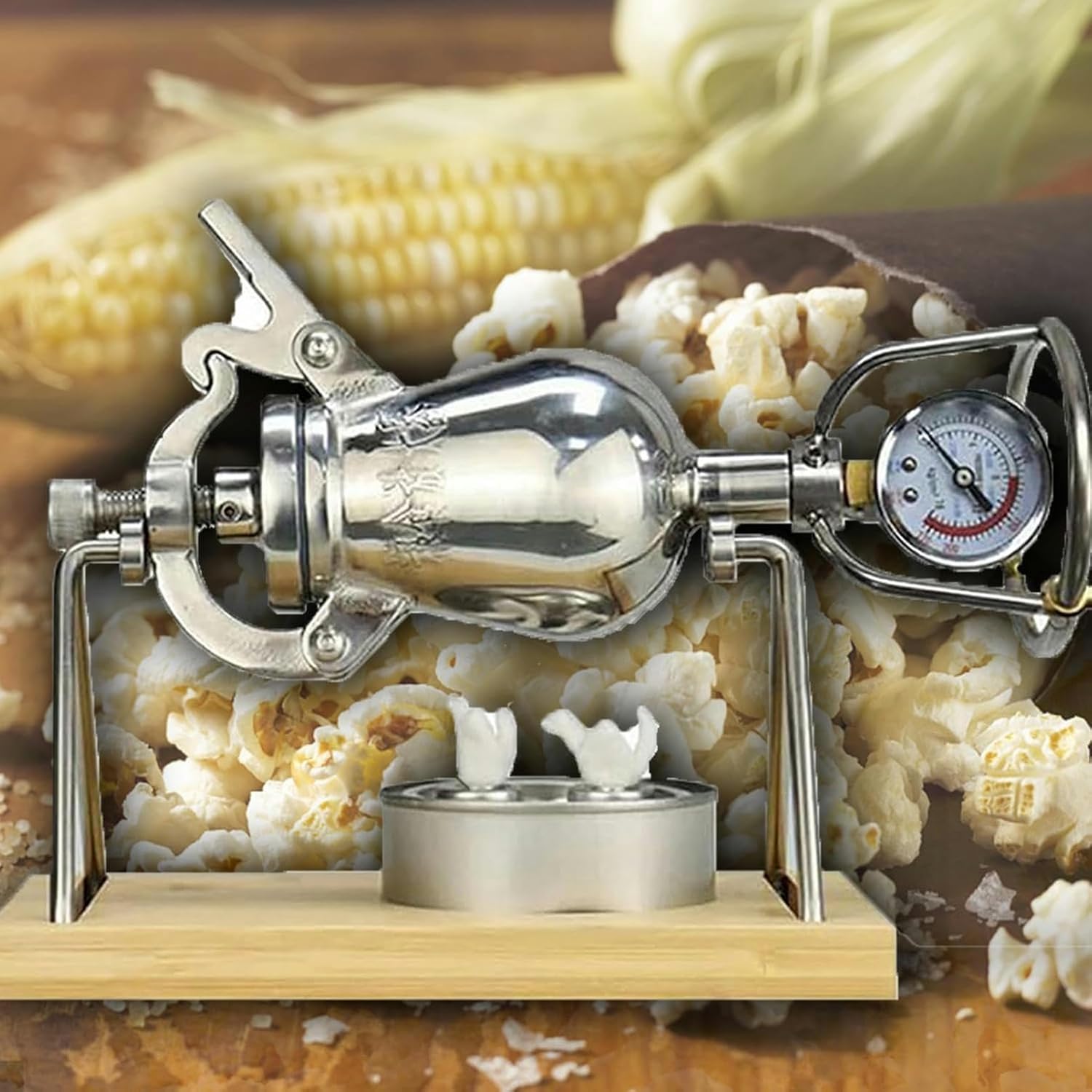 FLTRGO Chinese Traditional Popcorn Maker, 304 Stainless Steel Popcorn Popper, Mini Vintage Popcorn Machine Home Decor