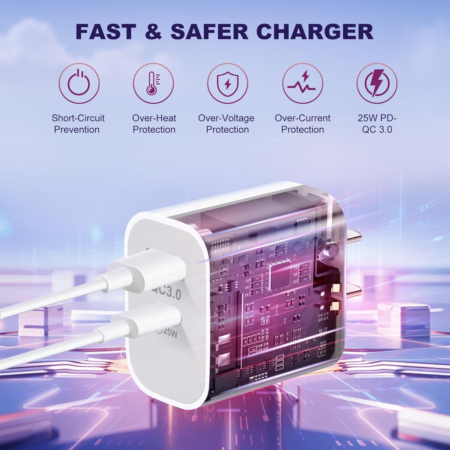 Aolcev for iPhone Charger Fast Charging Bling 2 in 1 USB A USB C Charger Block 25W Type C Fast Charging Blocks for iPhone 17 16 15 14 13 iPad Bling USB C Adapter for Galaxy S25 S24 Rhinestones Pink - Image 4