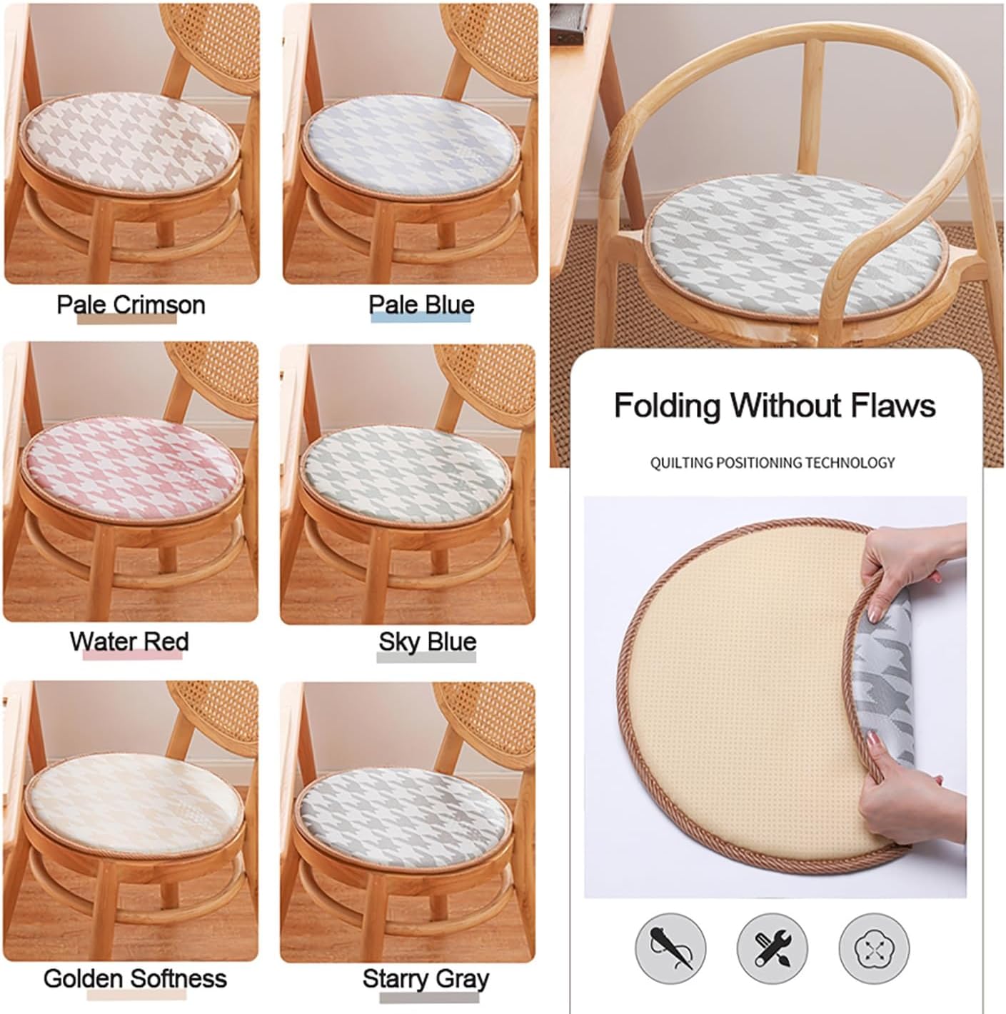 Set of 2 4 Round Seat Cushions 16/18/20in, Summer Ice Silk Rattan Chair Pads, Home Stool Office Dining Breathable Chair Cushion with Anti Slip Bottom(6,4pcs:40cm/16in)