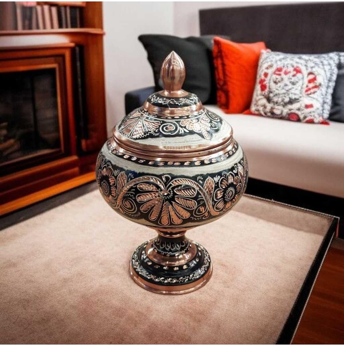 SODEF Candy Dish Copper Sugar Bowl 8.6x3.9 inch Handcrafted Chocolate Server Black Copper Gondola, 2-Piece Set for Home Decor and Serving - Black, One Size