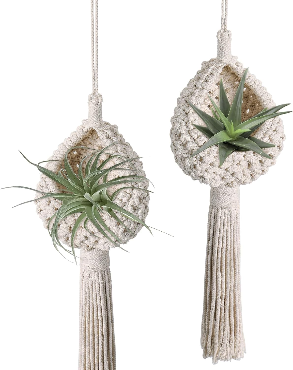 PARAH Macrame Plant Hanger with Wooden | Set of 2 Hanging Planters for Indoor Plants Air Plants Holder with Bird's Nest Tassels Boho Handmade | Decoration for Home Outdoor Indoor