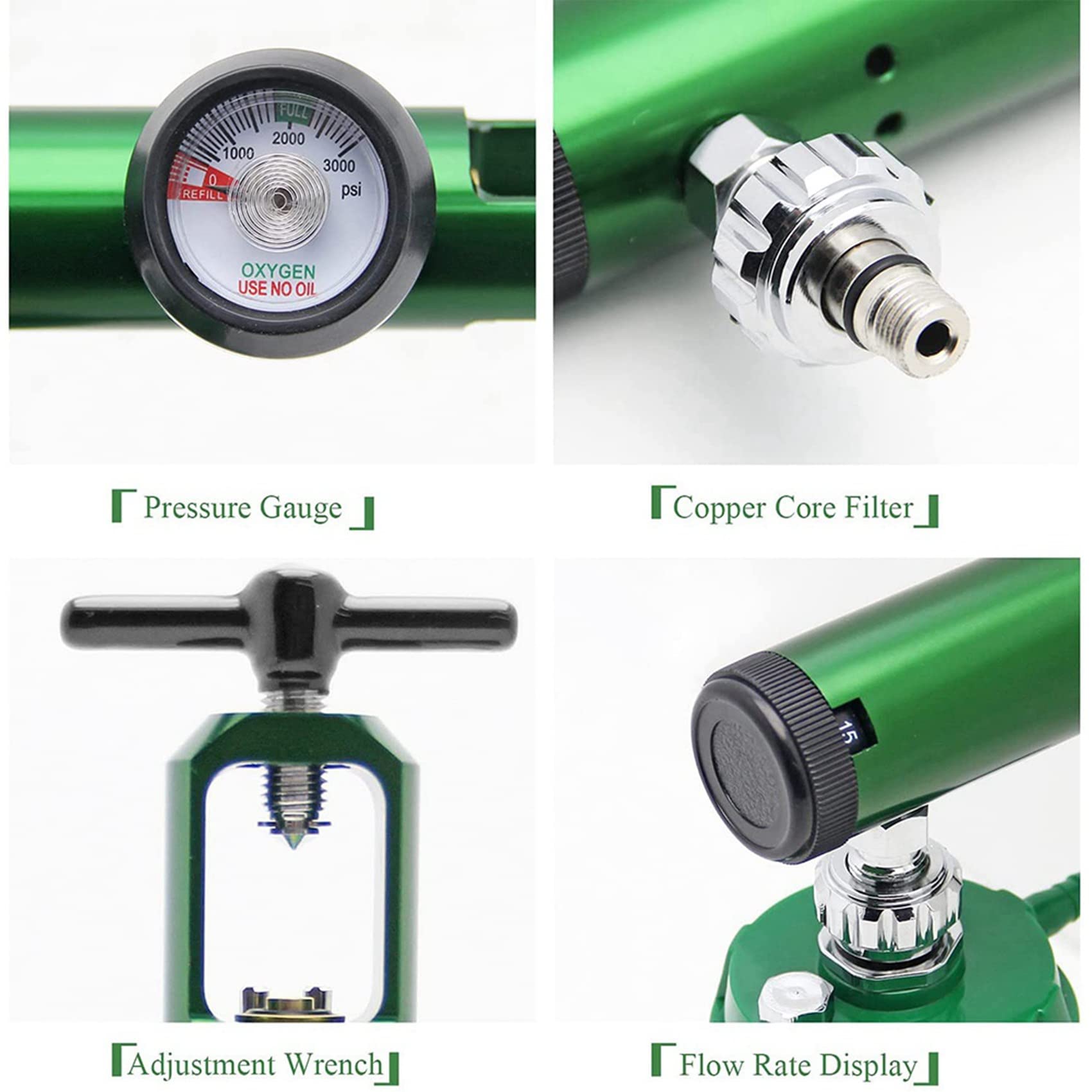 2 medidores de flujo de oxígeno, regulador de oxígeno, 0-15 l/min, regulador de presión reductor, medidor de válvula con rosca de entrada 870